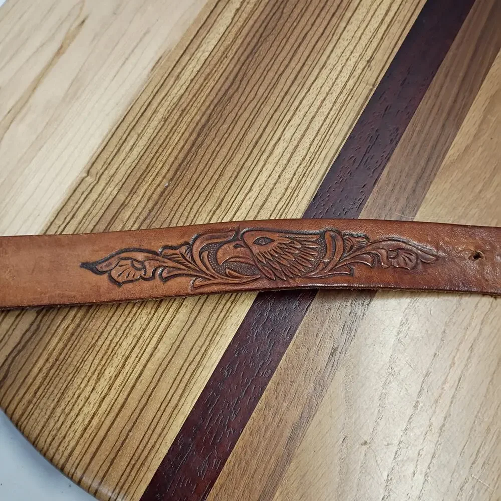 Oh Boy! Oberto Beef Jerky Belt Brass Buckle Eagle Tooled Leather Belt Size 40